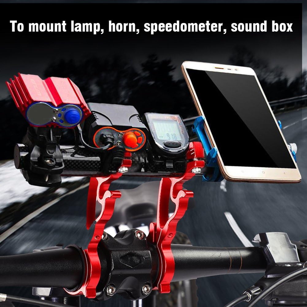 Extender Holder, Aluminum Alloy Space Saver Double Handlebar Extension Holder for Speedometer(20CMRed)