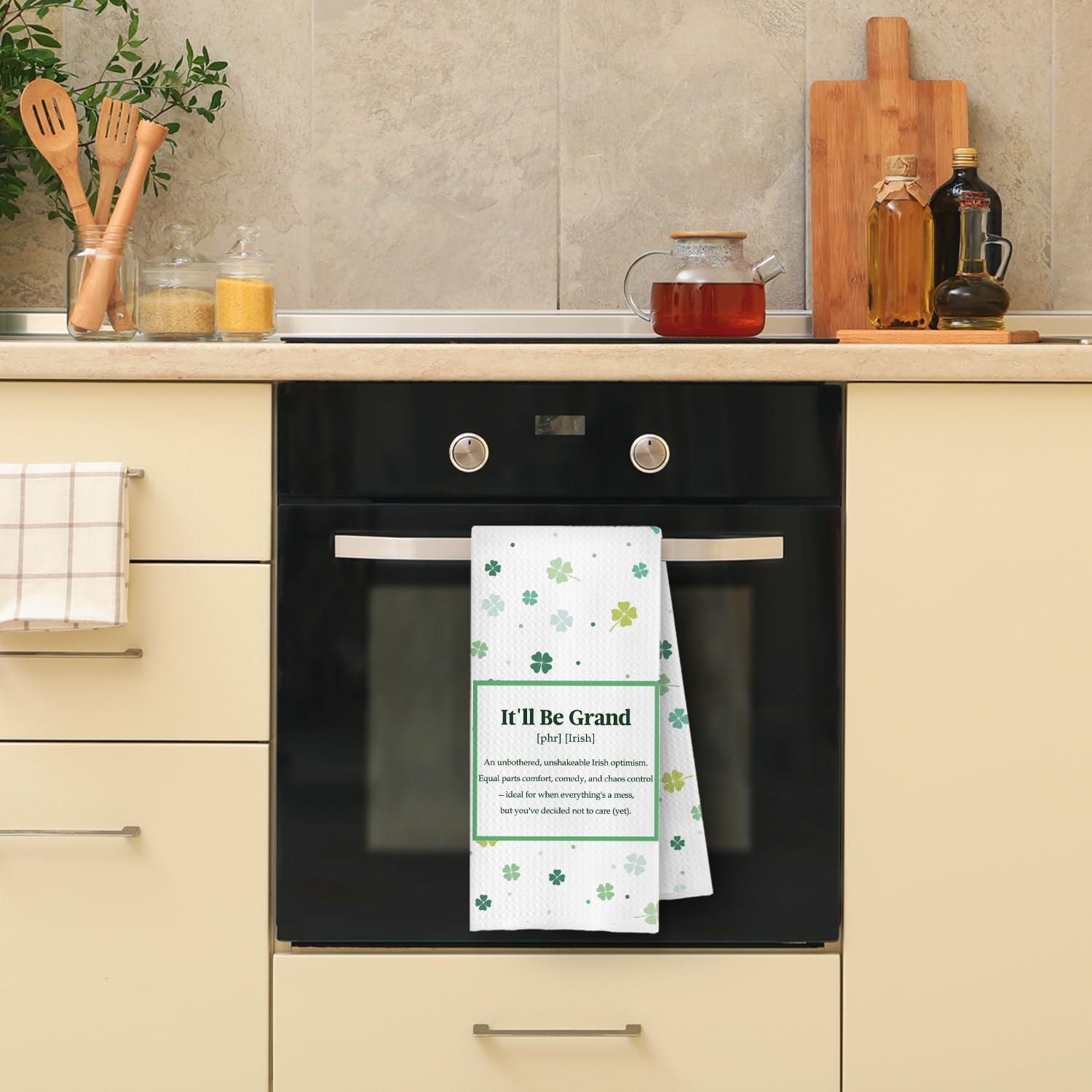 Irish Phrase It'll Be Grand Kitchen Towels, Irish Gifts for Women Dish Tea Towels, St Patrick's Day Shamrock Decorative Hand Towel for Bathroom Kitchen, 16x24 Inch