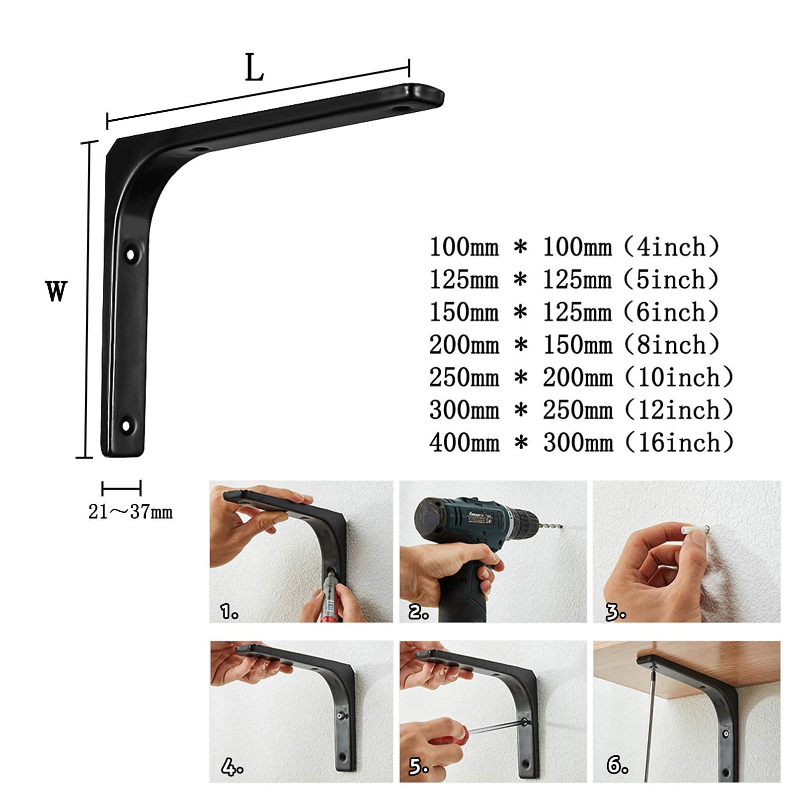 soportes para estantes de 8 pulgadas, 10 pulgadas, soporte de pared blanco resistente, soporte de estantes de metal, refuerzo anticaída negro, para soportes de estantes de cocina antideslizantes (ne