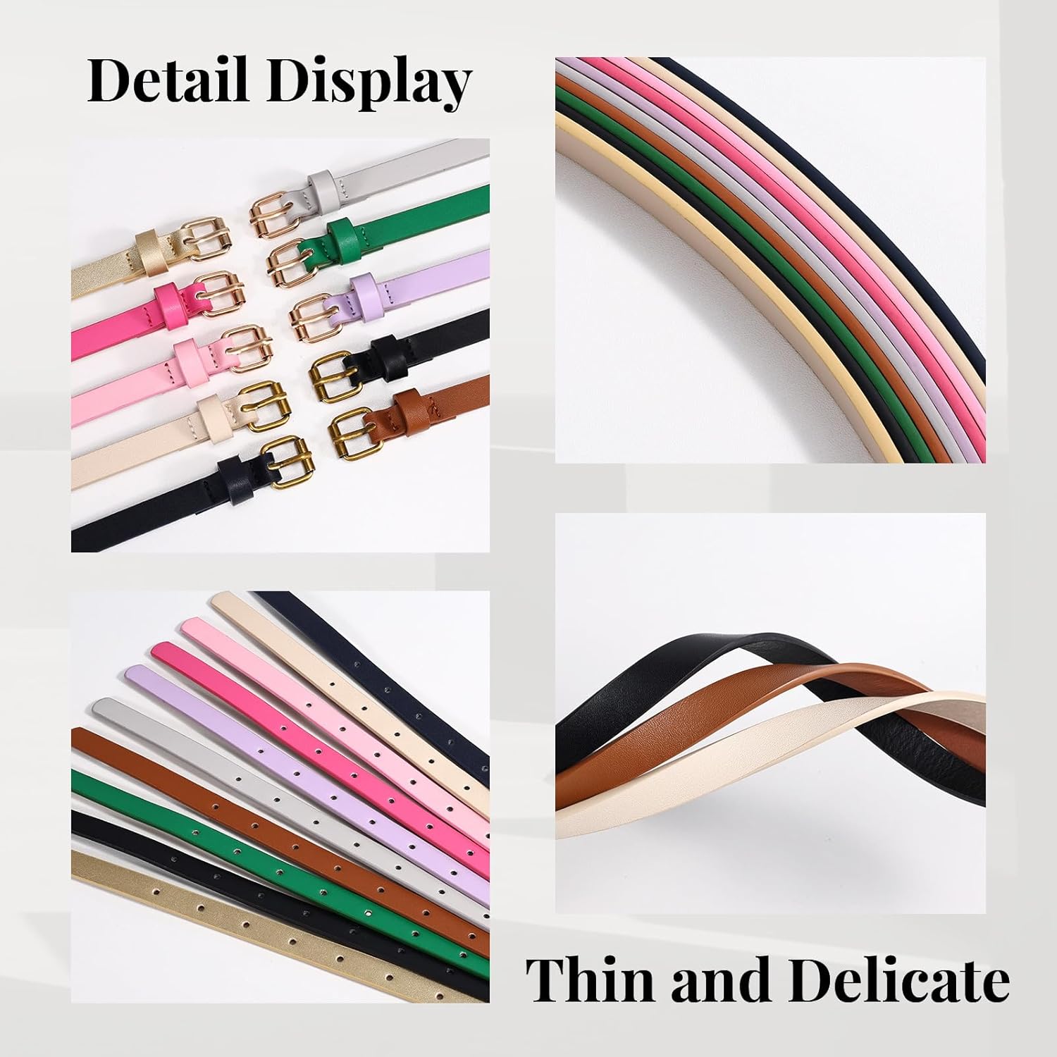 JASGOOD 4 Pack Skinny Women Leather Belt for Dresses Thin Waist Belt for Jeans Pants with Gold Buckle - Image 5