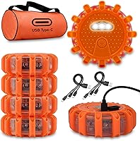 ECOANGEL USB-C Rechargeable LED Road Flares - 9 Flash Modes, Magnetic Base, Waterproof Emergency Beacon for Cars, Trucks & Outdoor Safety