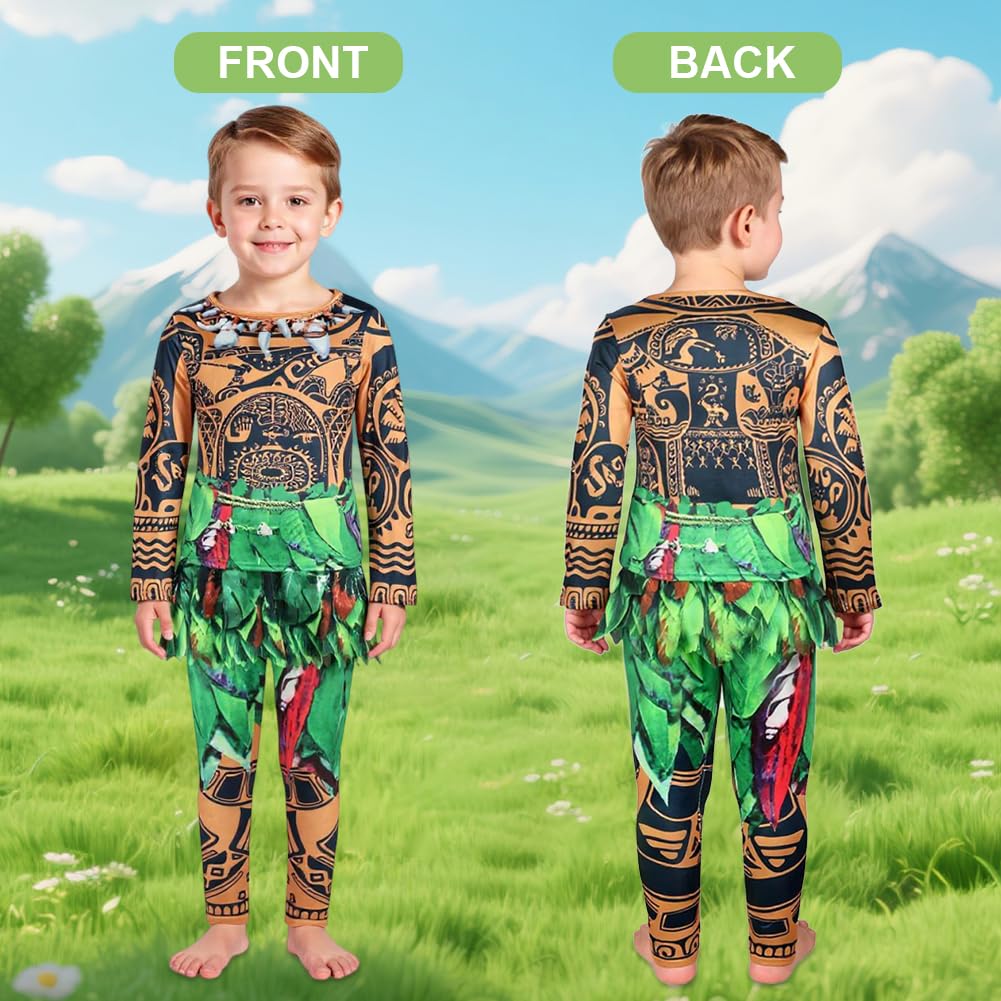 BSBUY Bambino Cosplay Maui Costume, Demigods Maui Vestito, 2PZ Kids Maui Oceania Abito, Felpe Maglie a Manica Lunga e Pantaloni, Costume per Halloween, Carnevale, Feste per Bambino