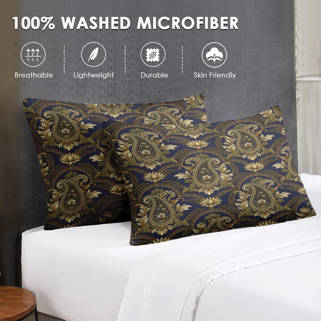 WeCozy 7 Pcs Queen Size Comforter Set with 2 Pillowcases & 2 Shams, Paisley Vintage Floral Bedding Set for Kids and Adults, Navy Gold Bed in a Bag with Flat Sheet and Fitted Sheet