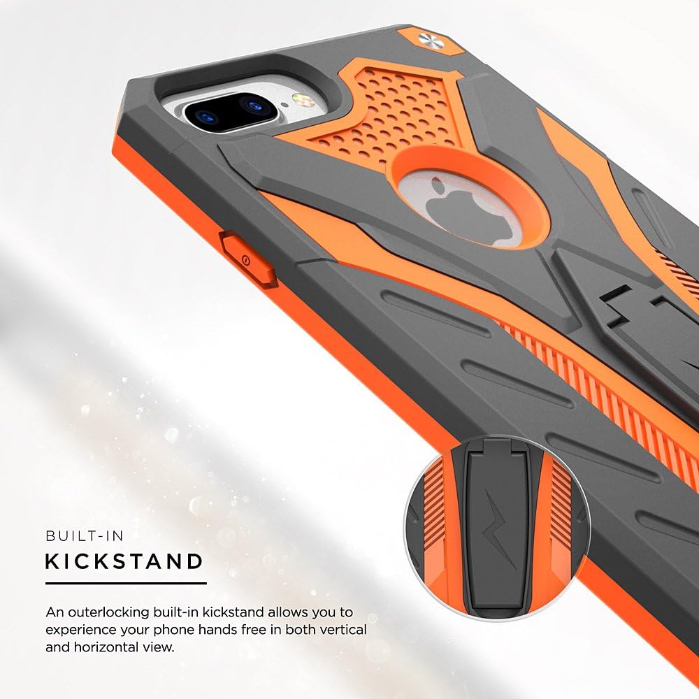 Zizo Static Series for iPhone 8 Plus Case Military Grade Drop Tested with Kickstand iPhone 7 Plus iPhone 6s Plus Case Black Orange