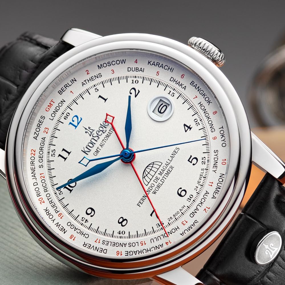 Kronsegler Fernando de Magallanes Herrenuhr Stahl - weiß | Automatikuhr mit Traveller GMT | mit Saphirglas