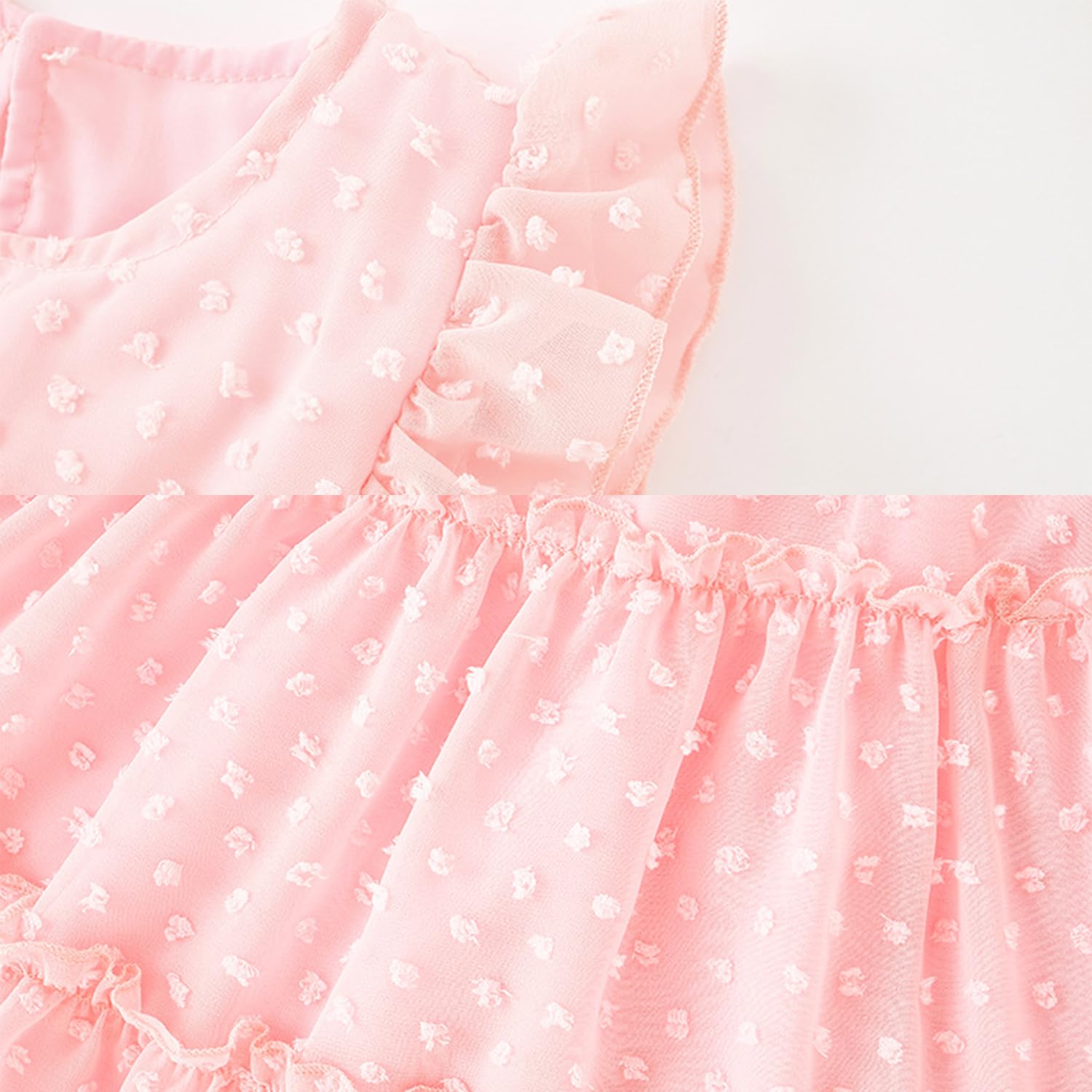 Vestido de fiesta plisado con volantes para niñas pequeñas, sin mangas, diseño de lunares suizos, talla 1-6T, Vestido de gasa rosa con lunares suizos, 12-24 meses