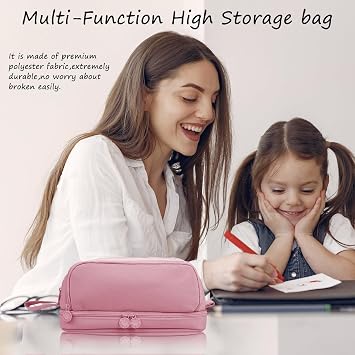 Pencil Case Large Capacity Pencil with 4 Compartments,Soft Rose