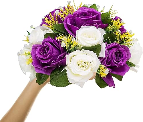 Miniatura 3 de Bola de flores moradas de 15 cabezas, arreglos de centros de mesa de flores artificiales, centros de mesa de boda para mesas, flores de seda para