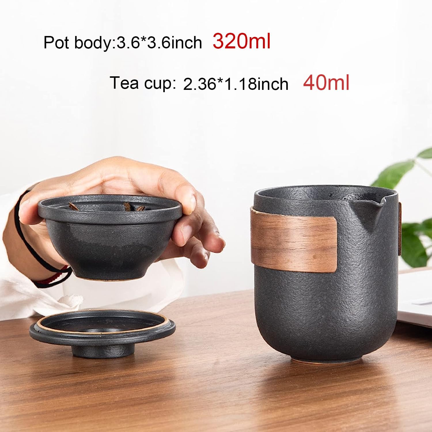 TBACW Portable Chinese Gongfu Tea Set - Ceramic Travel Tea Pot with 4 Cups & Carrying Bag for Outdoor Picnic, Camping, Office or Home Use (Classic 1 Pot 4 Cups) - Image 3
