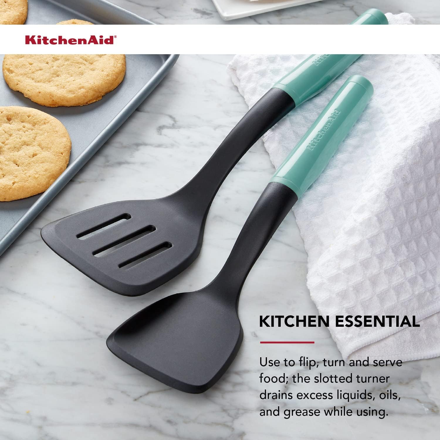 KitchenAid Classic Plastic Turner Set, 2-Piece, Aqua