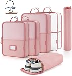 BAGSMART Cubes d'emballage suspendus pour le voyage, 6 Set Clear Imperméable Cubes d'emballage pour Valises, Organisateur de rangement pour le placard suspendu avec fermeture à glissière, poignées et crochet bébé rose
