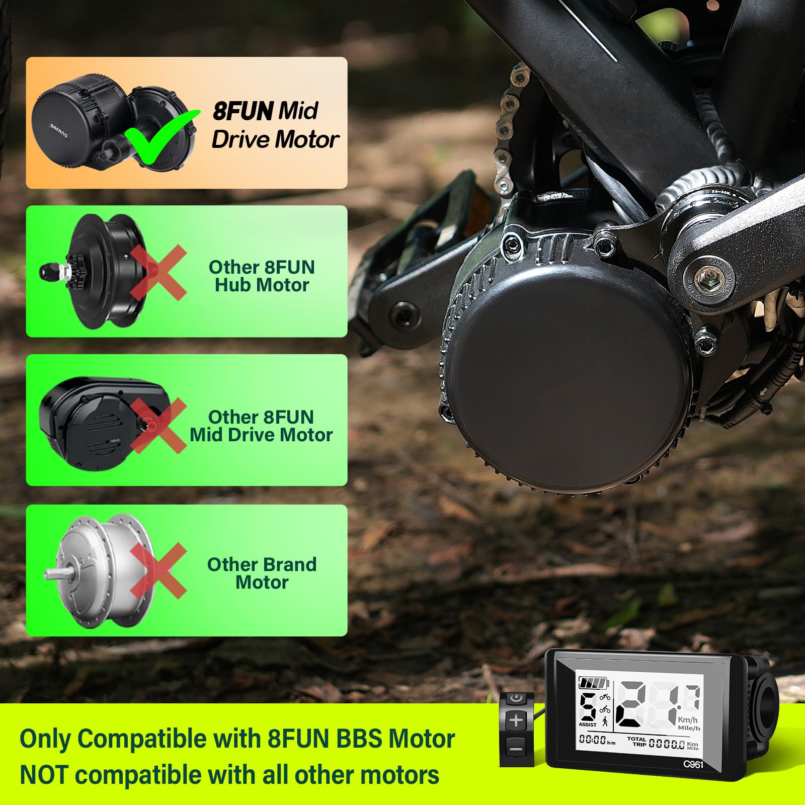 Ebike Display C961 per BAFANG BBS01B BBS02B BBS HD motore centrale, bici elettrica Display Bike Computer con protocollo 0-9 PAS UART 5 Pin Female