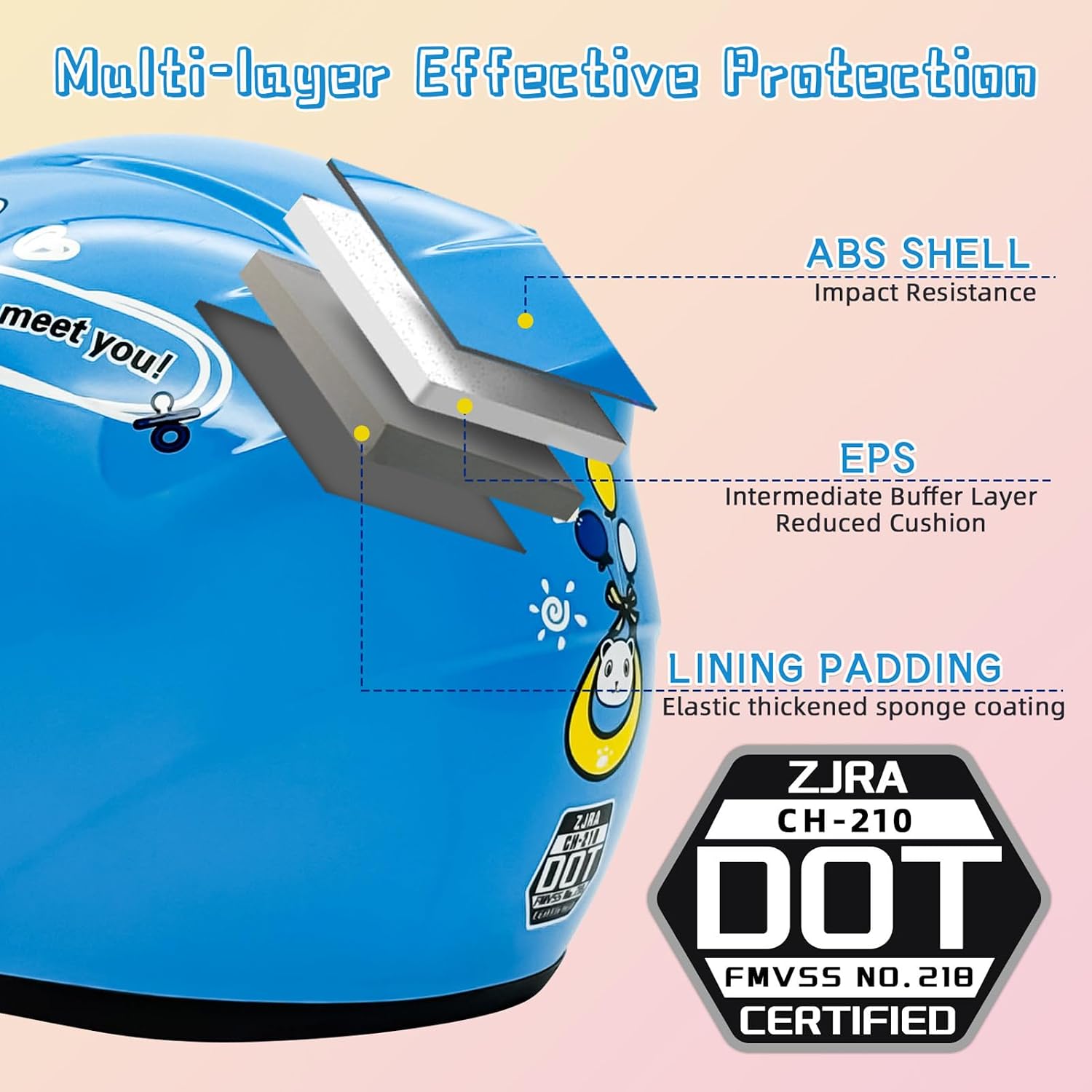 Kids Full Face Motorcycle Helmet, with Cute Panda Cartoon Design and Paw Print Graphics
