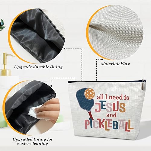 Miniatura 3 de Bolsa de maquillaje para regalos de pickleball All I Need is Jesus and Pickleball, divertida bolsa de cosméticos para bolso, regalos de cumpleaños