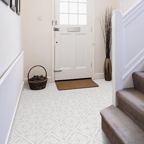 Miniatura 5 de Alow Azulejos de suelo impermeables para despegar y pegar, suelo floral gris para despegar y pegar, suelo de vinilo fácil de bricolaje y adecuado