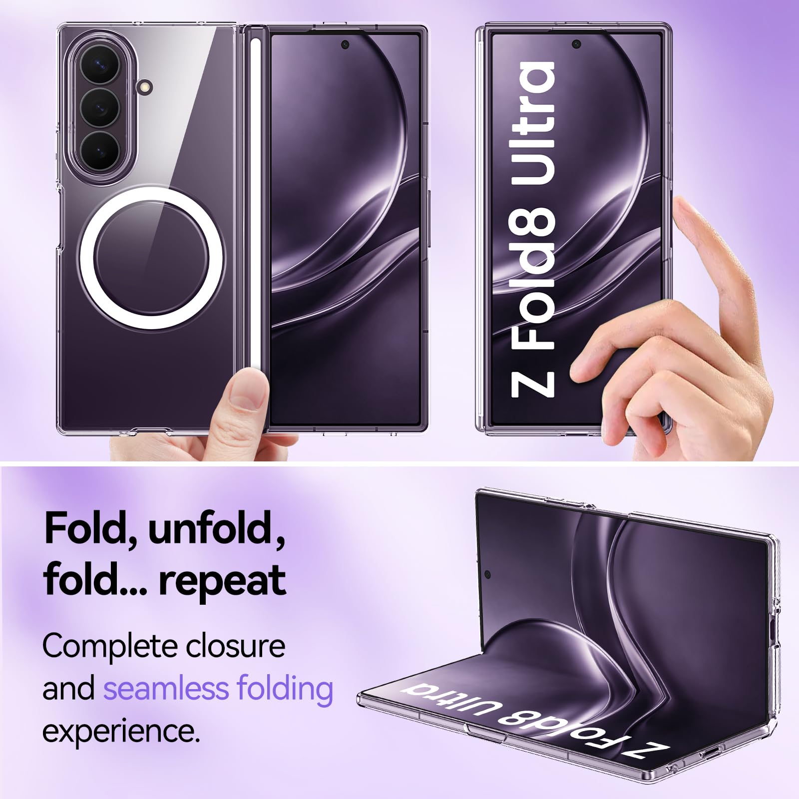 BENTOBEN Custodia magnetica per Samsung Galaxy Z Fold 8 Ultra, protezione completa con cerniera, adatta per Magsafe, sottile, robusta, antiurto, protettiva, anti-giallo, per Fold8 8", bianco