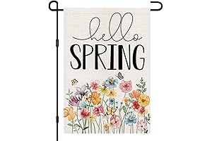 Hello Spring Floral Garden Flag 12x18 Inch Double Sided Burlap Outside