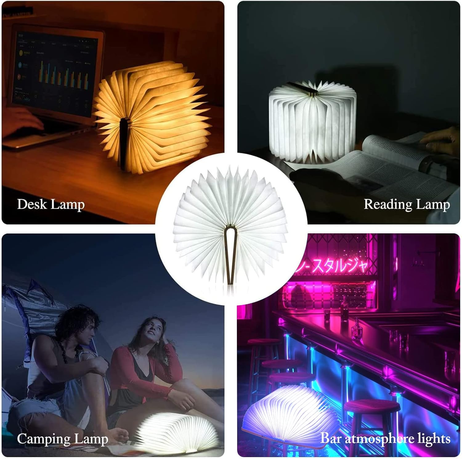 Vergissm Wooden Book Lamp, Upgraded 5 Colors Lumio Book Lamp, Novelty Lighting 360° Book Lamp Light, LED Folding Book Lamp for Bookish Lamp Decor & Book Lovers Gifts, Light Up Book Gifts for Women