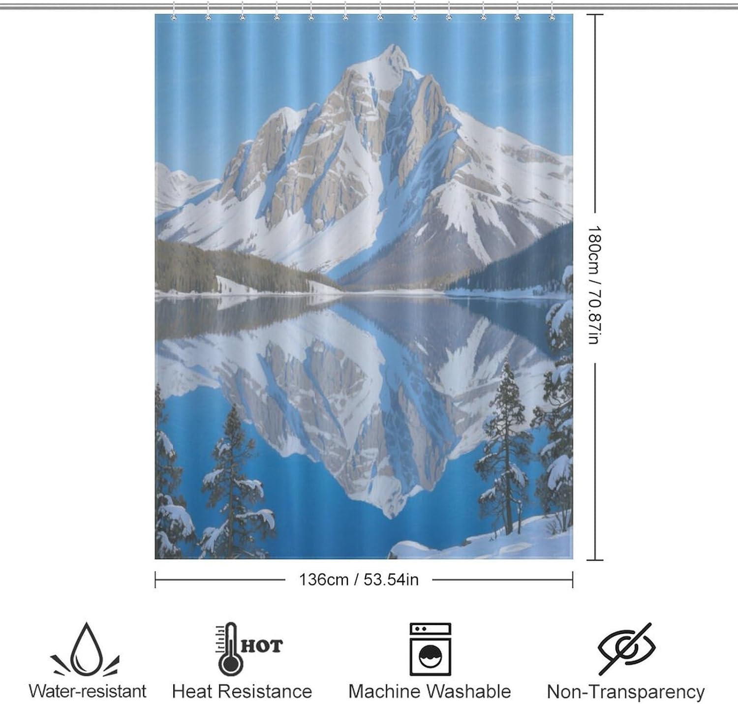 Shower Curtains Fabric Shower Curtain Liner Liner Showers Curtain Snow-capped Mountains And Lake Reflections Showers Curtin Opaque for Privacy Protection Water Splash Protection High Aesthetics