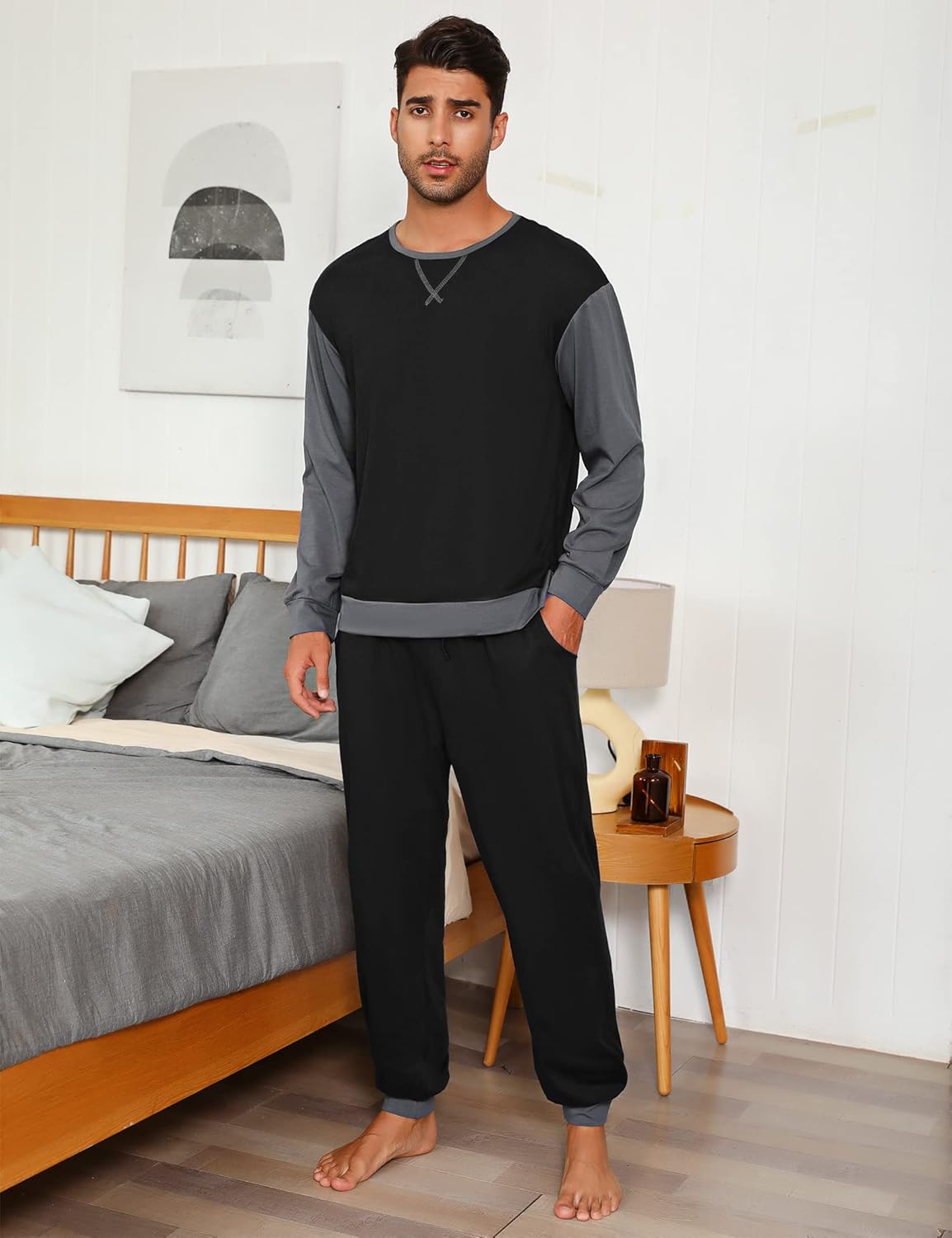 Sykooria Men's Cotton Pajamas Set Long Sleeve Plaid Loungewear Cozy Striped Sleepwear 2 Piece Comfy Pjs Set with Pockets - Image 3