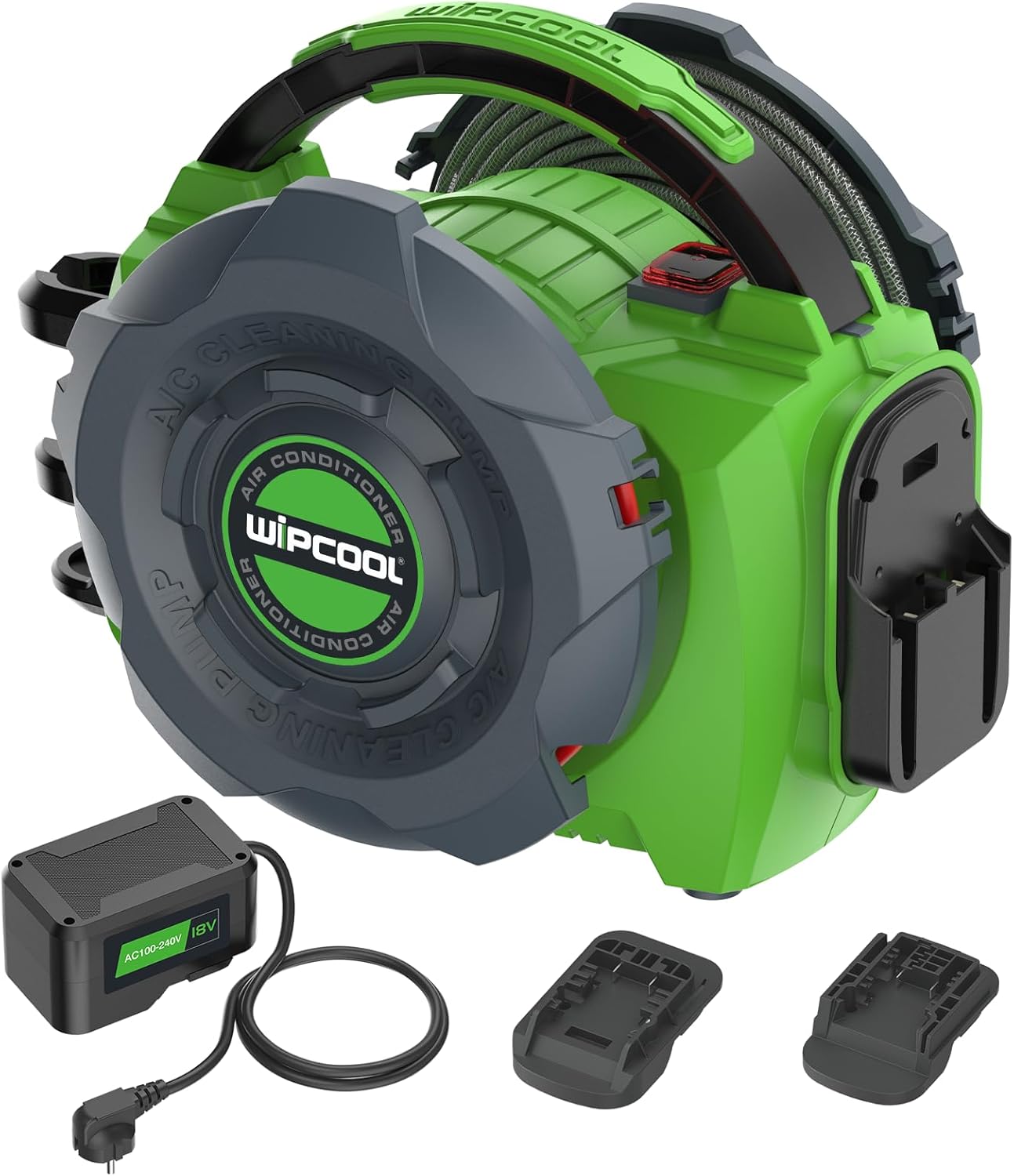 WIPCOOL C10B-AC Portable HVAC Coil Cleaning Machine, 80W Pressure, Dual Power(18-21V DC&100-240V AC), 1.1 GPM, 44-73/102-145 PSI, Includes AC Converter & Battery Adapters fit for Milwaukee/DeWalt