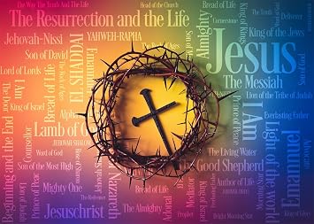 6x4ft Fabric Crucifixion of Jesus Backdrop Crown of Thorns with Cross and Jesus Names Photography Background Easter Religious Banner Christian Church Event Decoration Photo Props