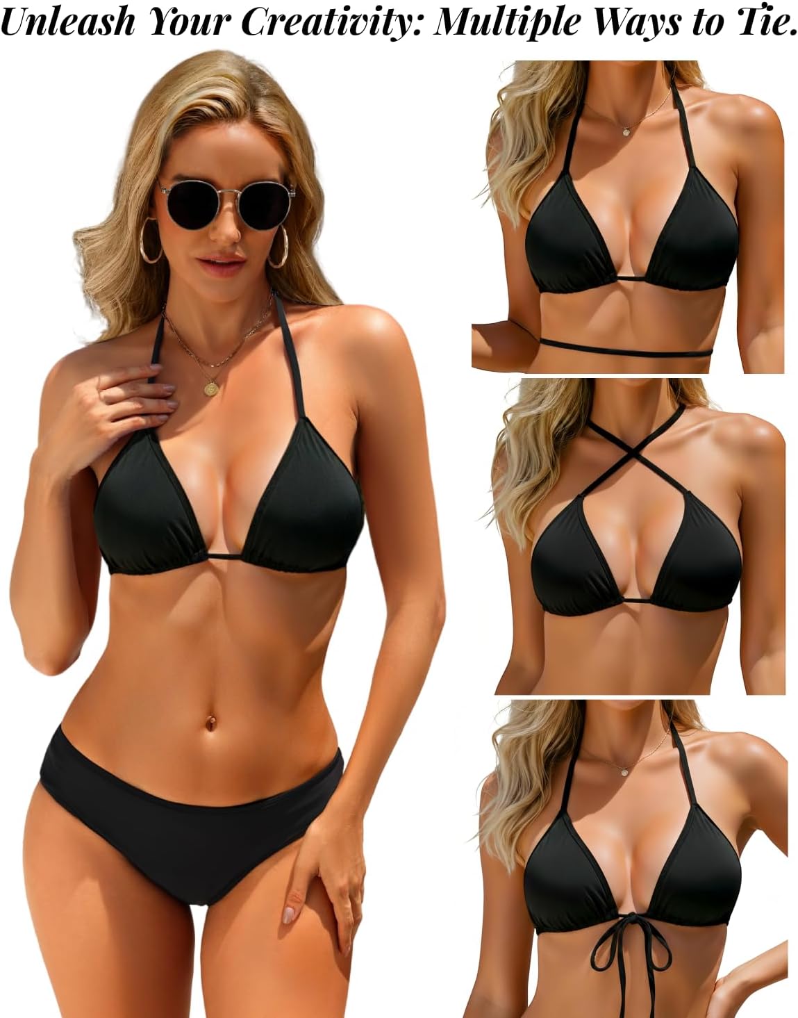 Tempt Me Women Triangle Bikini Top - Adjustable String Halter Swimsuit Sexy Push Up Bathing Suit Top Only - Image 2