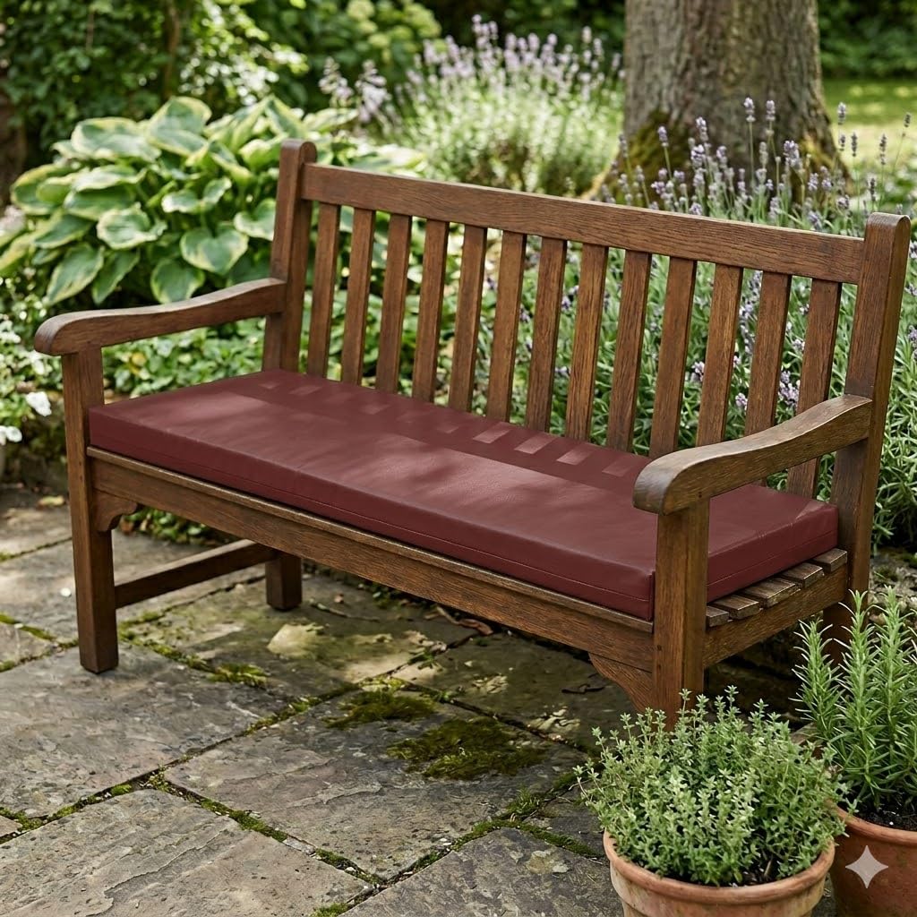 Goldstar Beddings Premium Garden Bench Cushion - 2 Seater Foam Seat Pad for Indoor/Outdoor Use (Burgundy, 2 Seater 15 x 45 x 2) — image 1