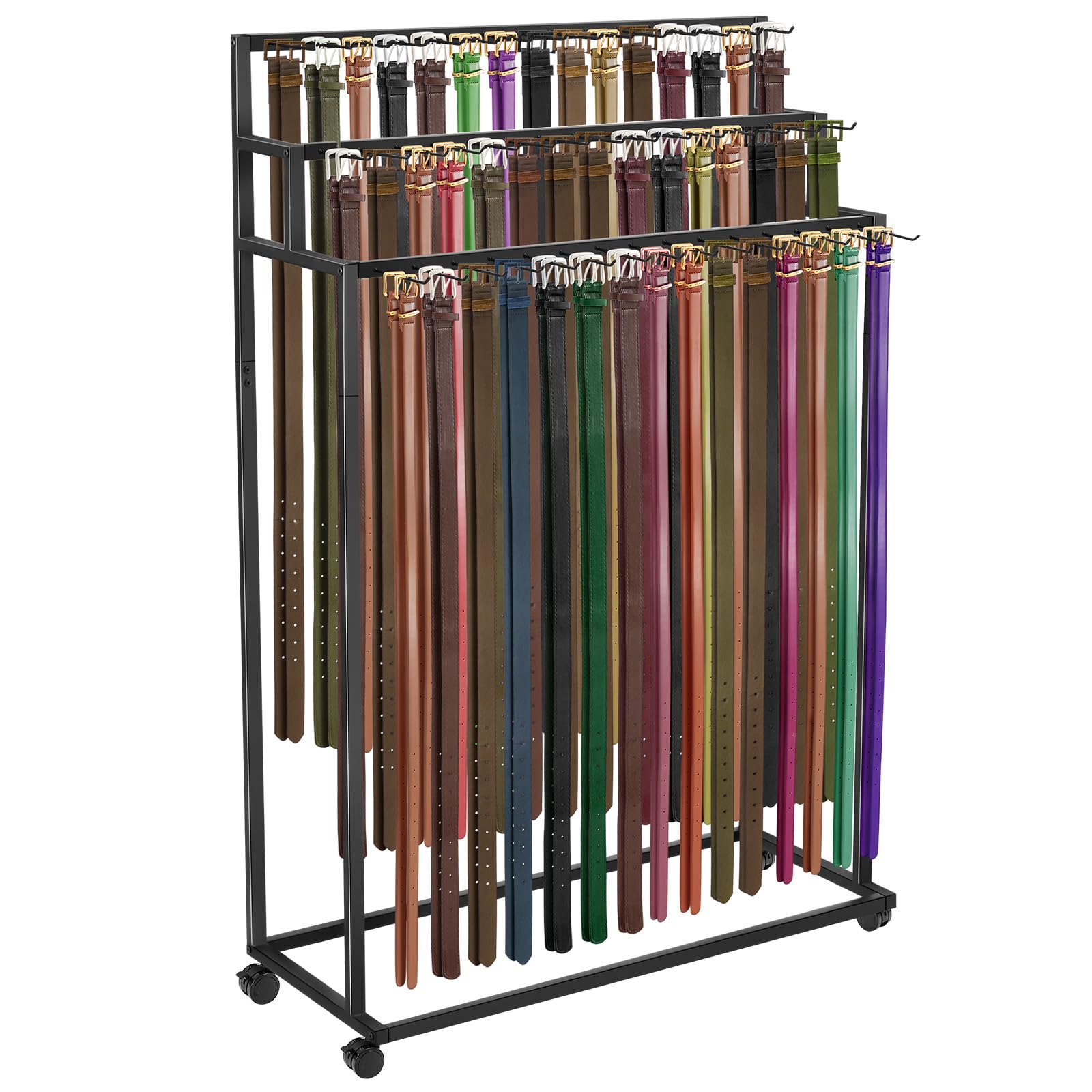 Yaocom Gürtelbügel zur Bodenmontage, Metall, für Herren, mit Rollen, Krawatten, Schals, Geldbörsen, Regalaufbewahrung, Halter für Kleidung, Schlafzimmer, 150 x 100 x 40 cm