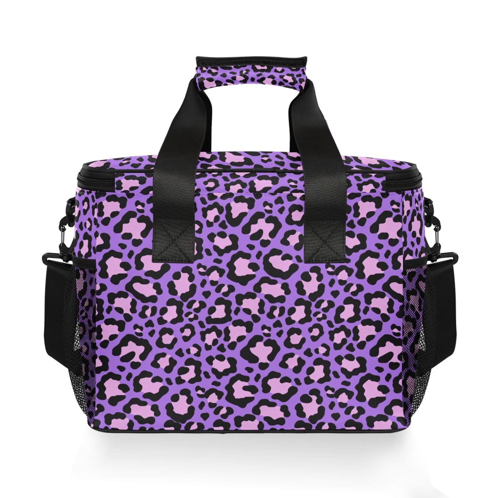 MNSRUU Sac isotherme avec bandoulière réglable Motif léopard Violet fluo et rose