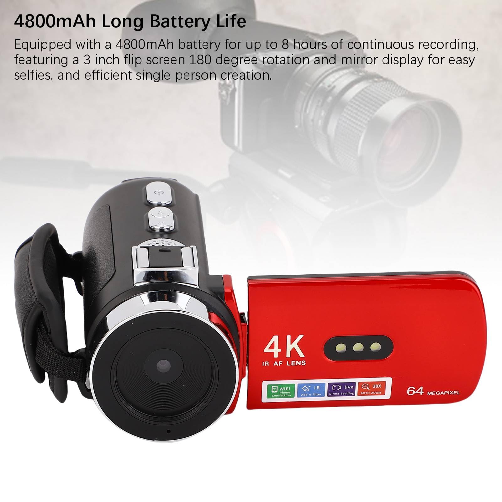 Gugxiom Videocamera Videocamera, Registratore di Fotocamere Digitali HD 4K 64MP per YouTube Tiktok, Schermata di Rotazione da 3 Pollici da 180 Gradi CARCORDERS per Bambini, Adolescenti,