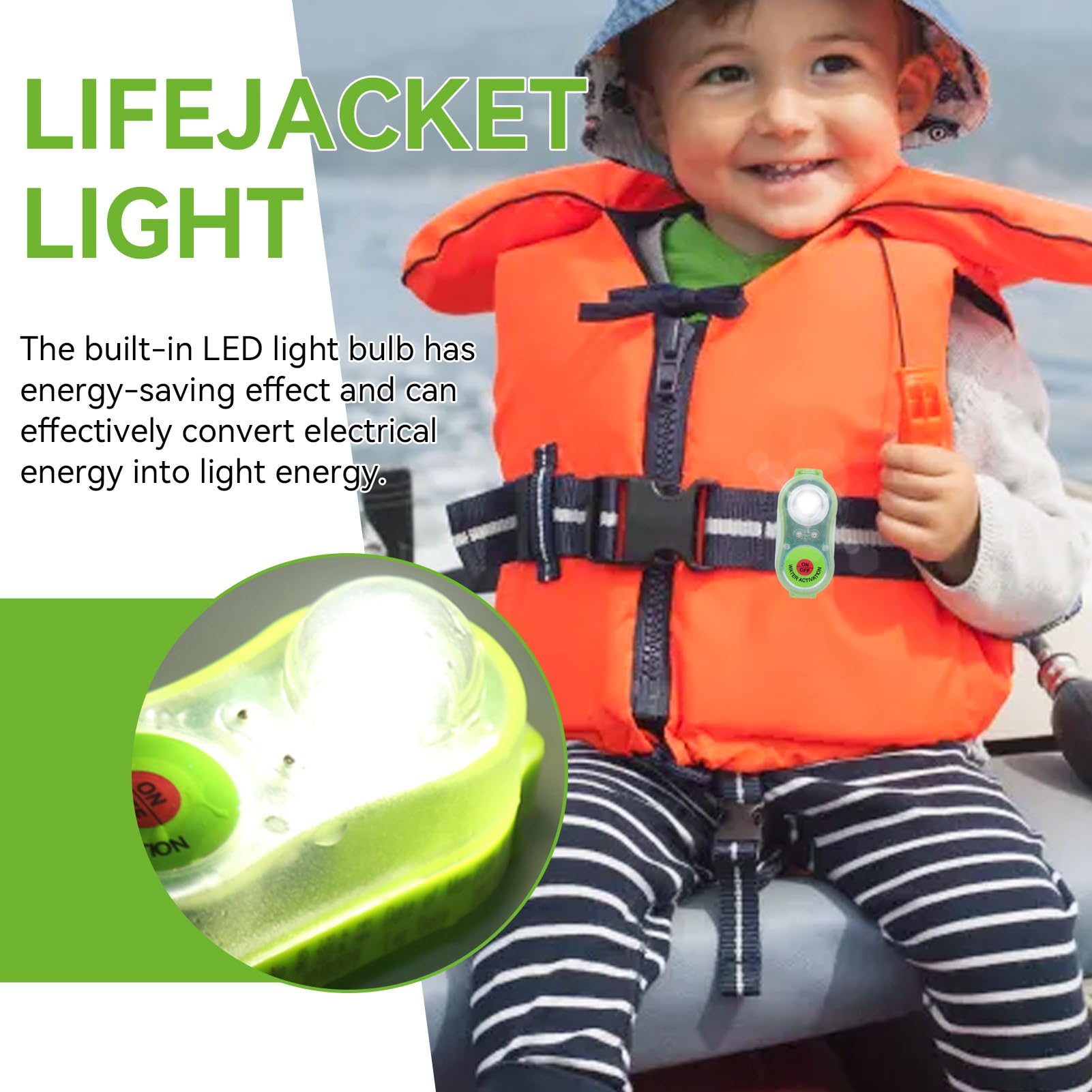 Gilet de sauvetage léger, sauvegarde de vie en plastique LED LITHIUM JHYD I Lampe à éclairage auto-d'eau de mer (Vert)