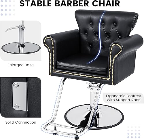 Miniatura 6 de Giantex Silla de salón para peluquería, silla de peluquería con bomba hidráulica resistente, altura ajustable, silla giratoria de 360 con remaches