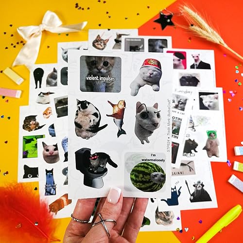 Miniatura 6 de BulbaCraft 100 calcomanías de meme de gato, divertidas calcomanías de gato, meme de gato llorando, meme de gato triste, gato meme, regalos de memes