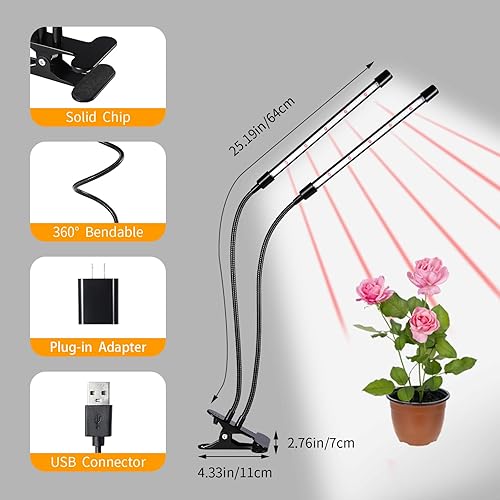 Miniatura 5 de Luces de cultivo negras para plantas de interior, 168 luces LED de clip para plantas, lámparas LED de espectro completo con cuello de cisne flexible