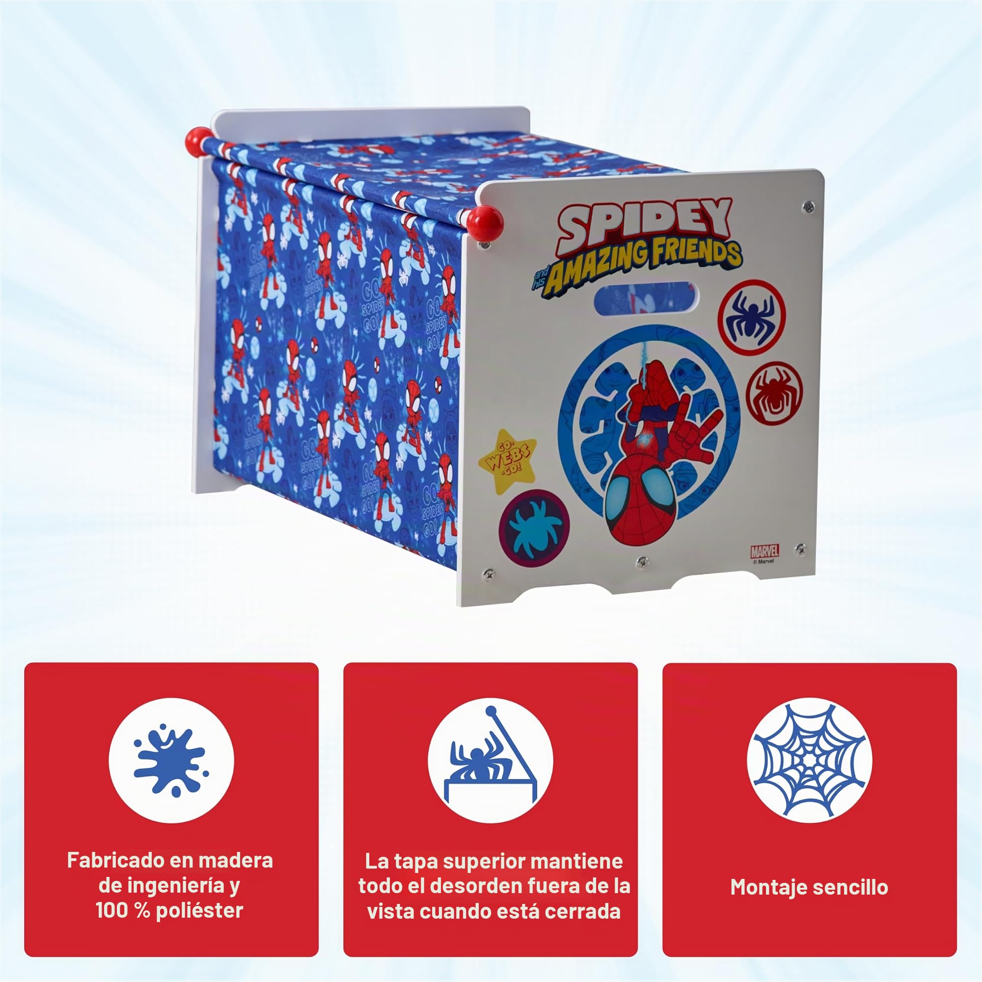 SPIDER-MAN Marvel Spiderman - Baúl para juguetes de madera y tela