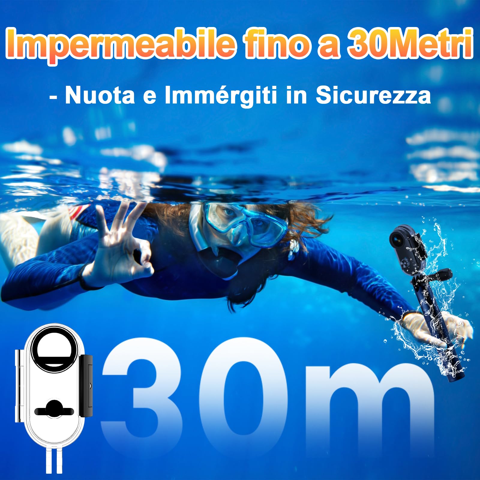 Mini Action Cam 4K Subacquea WiFi Grandangolo, per Immersioni & Ciclismo | 30m impermeabile, 140min batteria, 12MP, attacco magnetico, condivisione social