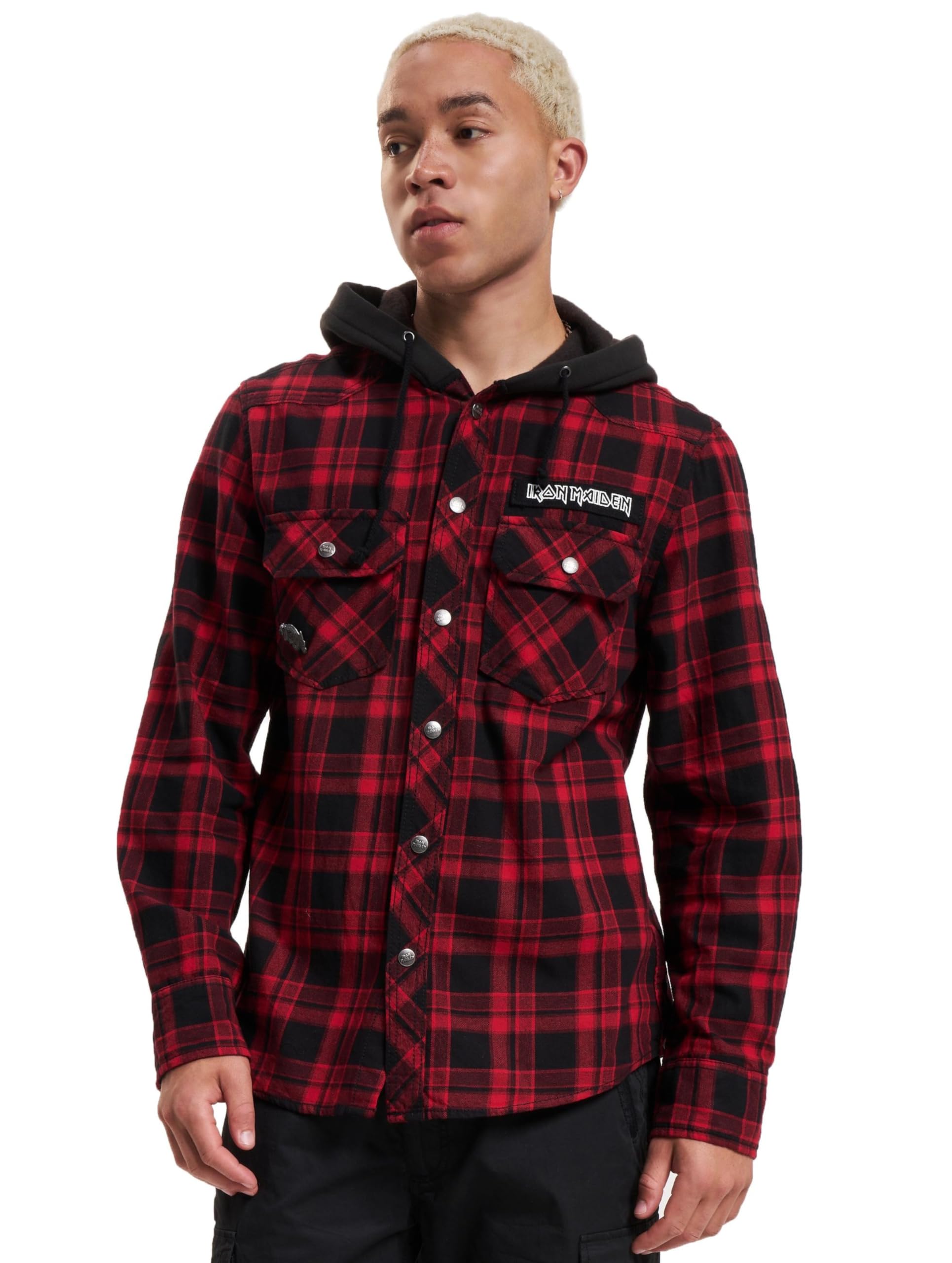 Brandit Maiden Check Shirt Hooded EDDI, color: dark red+b, size: L