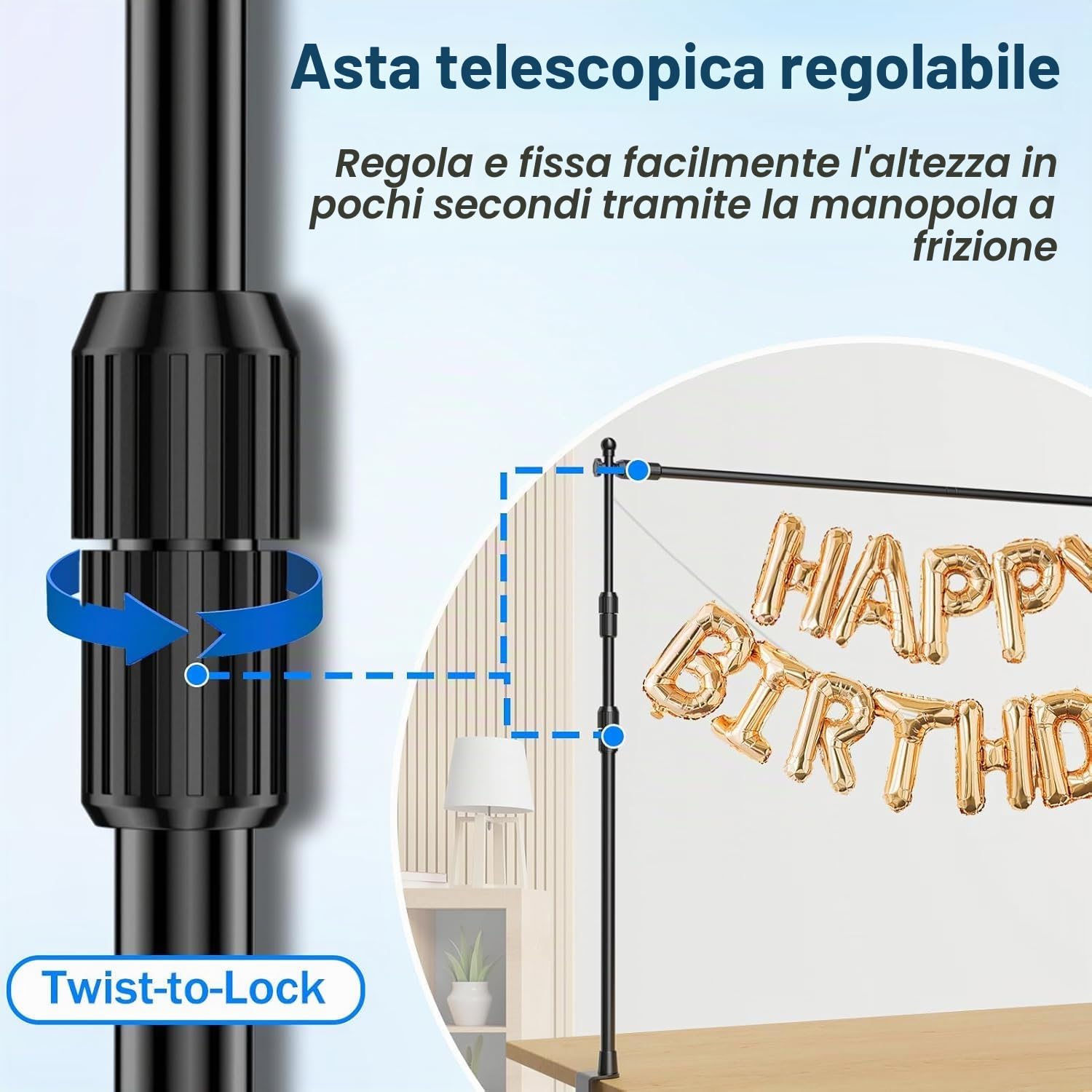 EMART 180x240cm Supporto di Sfondo Regolabile Sopra la Tabella | Compleanno, Nozze, Festa, Decorazione di Anniversario