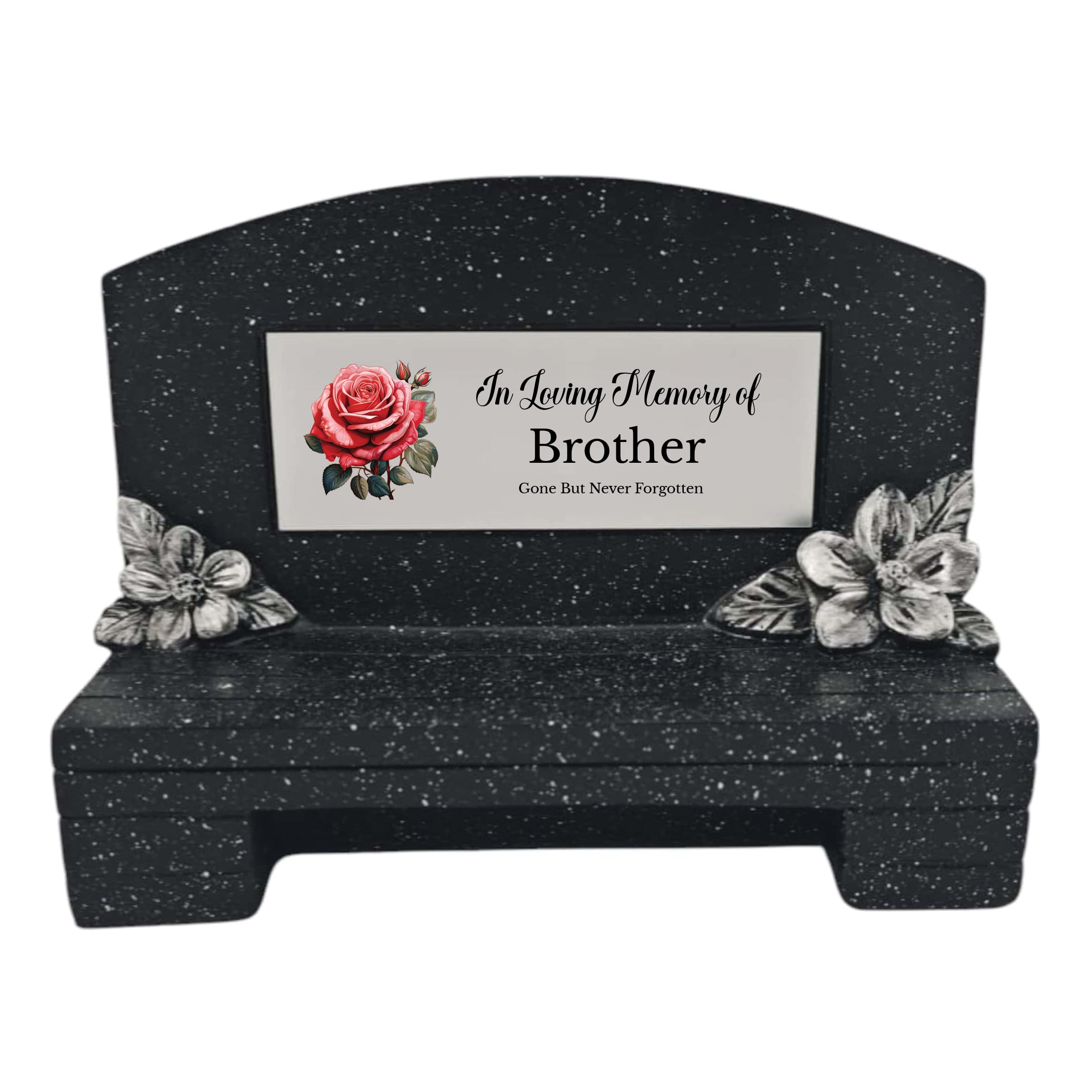 1stclassgifts In Loving Memory Of Memorial Bench With Plaque Grave Marker With Rose Design Mum Dad & Lots More Black/Silver (UV PRINTED) (Brother)