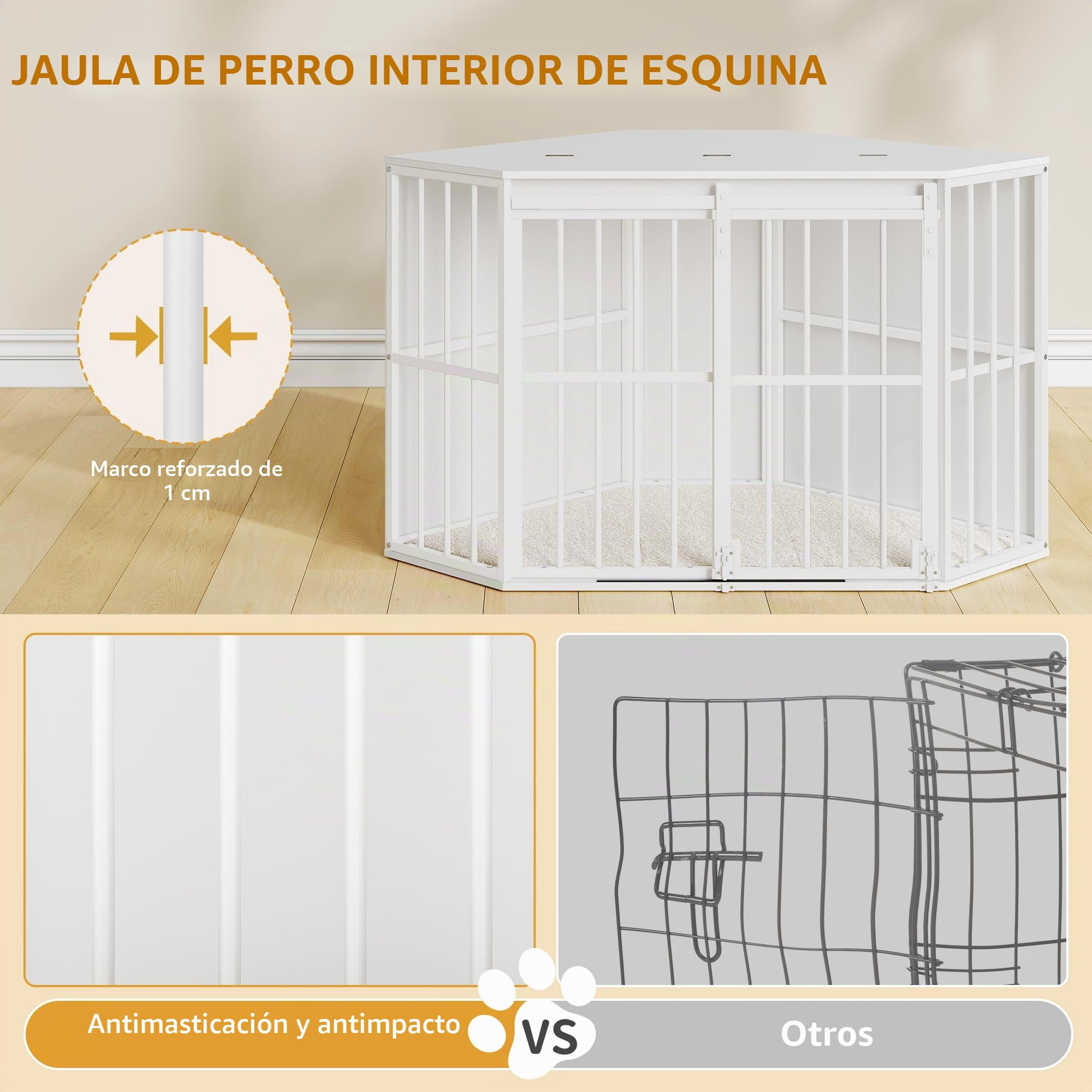 Hzuaneri Jaula para Perros Corner Flip, Jaula para Perros con Cojín y Puertas Correderas, Jaula de Madera para Perro, Medianos y Pequeños, 107 x 59,6 x 64 cm, Blanco DFC85903W