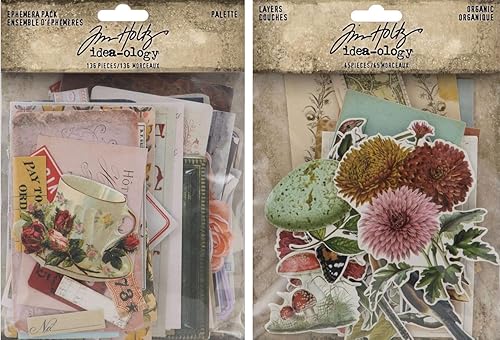 Tim Holtz Idea-Ology 2023 Paleta Ephemera Pack y capas orgánicas - Paquete de 2 artículos