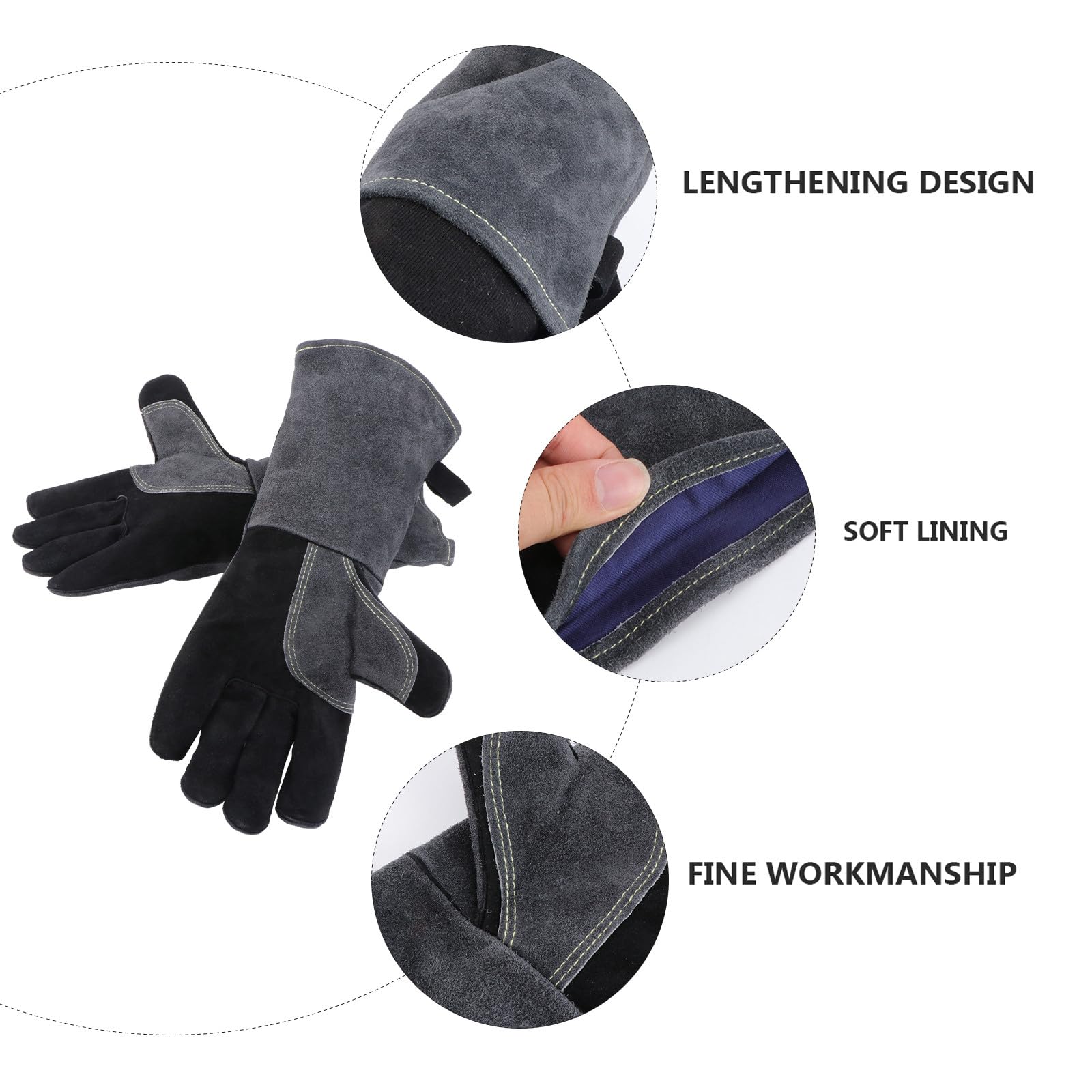 Zerodeko Guanti Resistenti al Calore in Pelle Flessibili e Ignifughi Design Allungato per Barbecue Mani