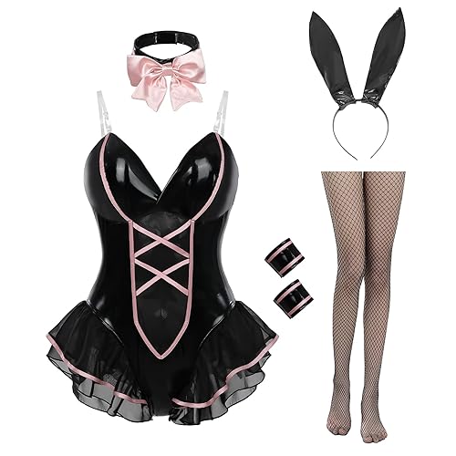 LTAKK Bunny Costume Women Bunny Suit Cosplay Anime Senpai Maid Outfit - Schwarz/Pink - XL