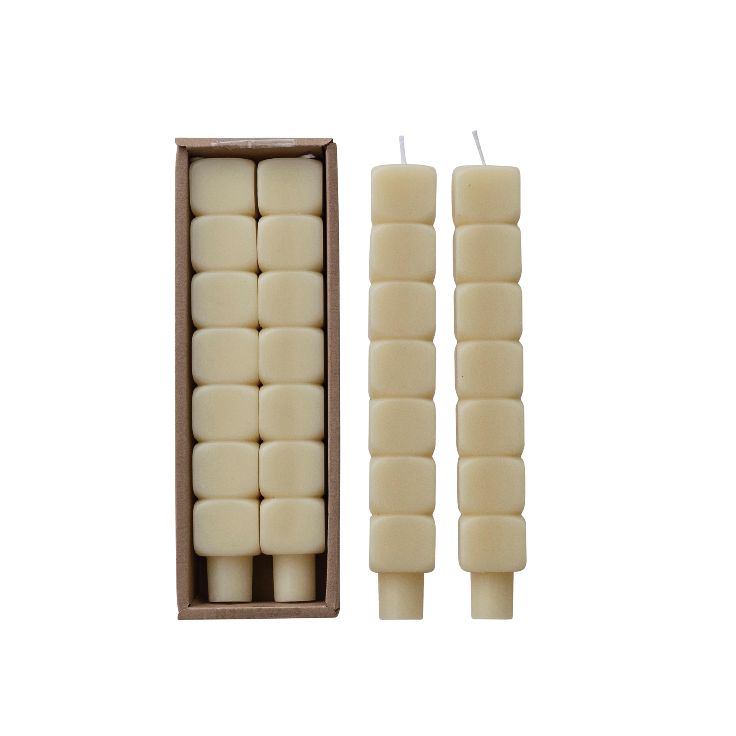 Bougies coniques crème Creative Co-Op : lot de 2 blocs empilés non parfumés