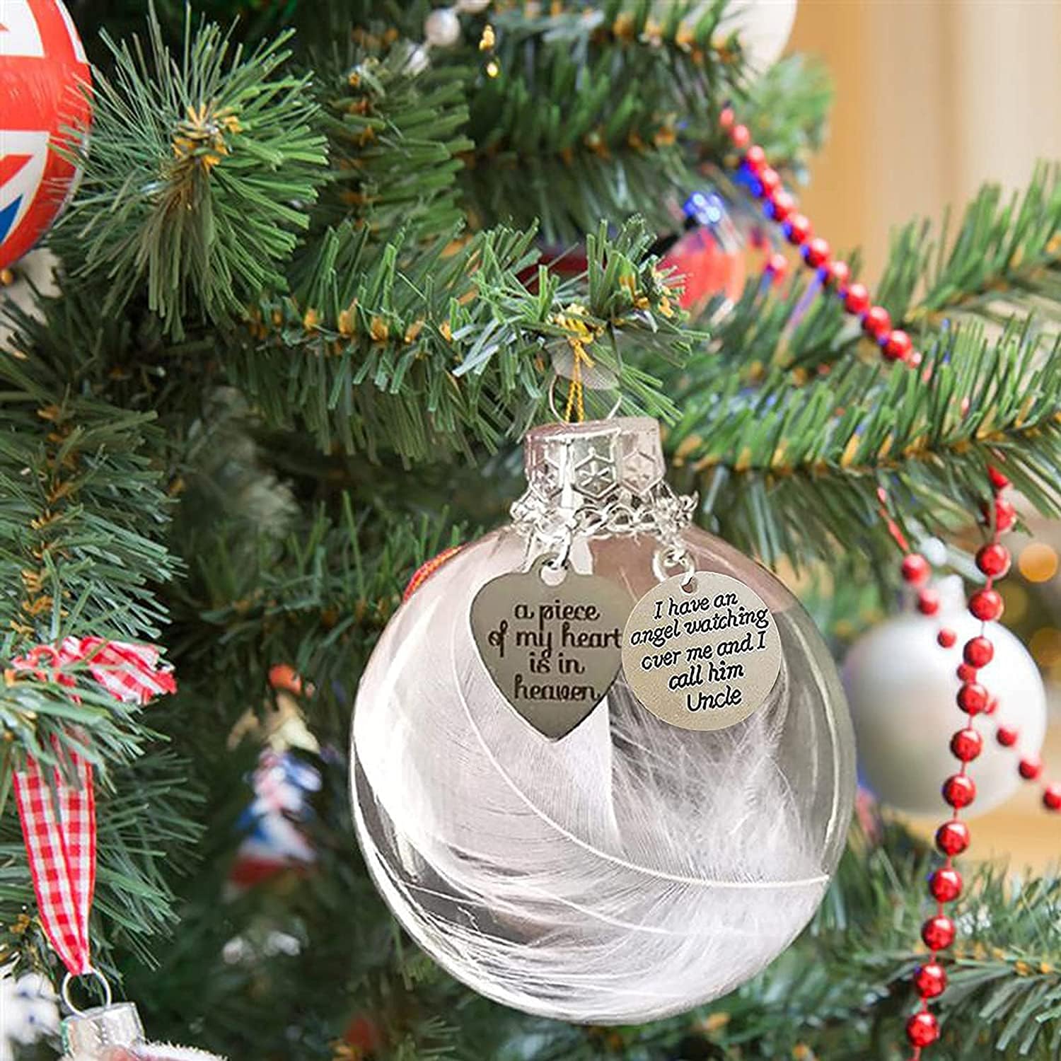 Oer Watch 2022 Christmas Clear Christmas Memorial Ornament Feather Ball, A Piece Of My Heart Is In  Heaven, Christmas Tree Memorial Hanging Pendant Gift For Mom, Dad, Son,  Daughter,Sister, Brother, Grandma, Grandpa 2.4''/60 Mm : Amazon.co.uk: