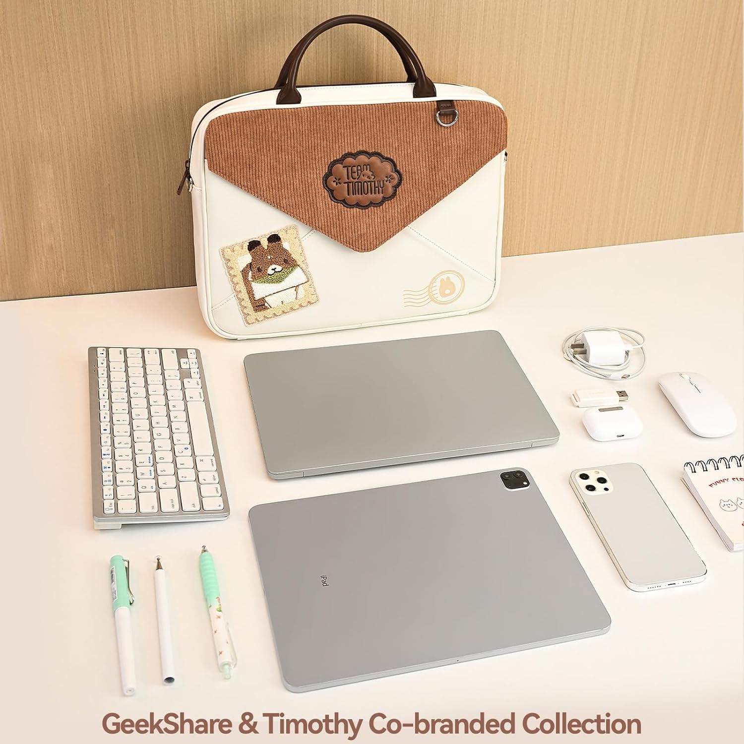 GeekShare Large Capacity Laptop Storage Bag - Crossbody & Handheld 14 Inch Laptop Sleeve Compatible with iPad/Pro/Air, Waterproof Bag with Tablet Compartment - Team Timothy
