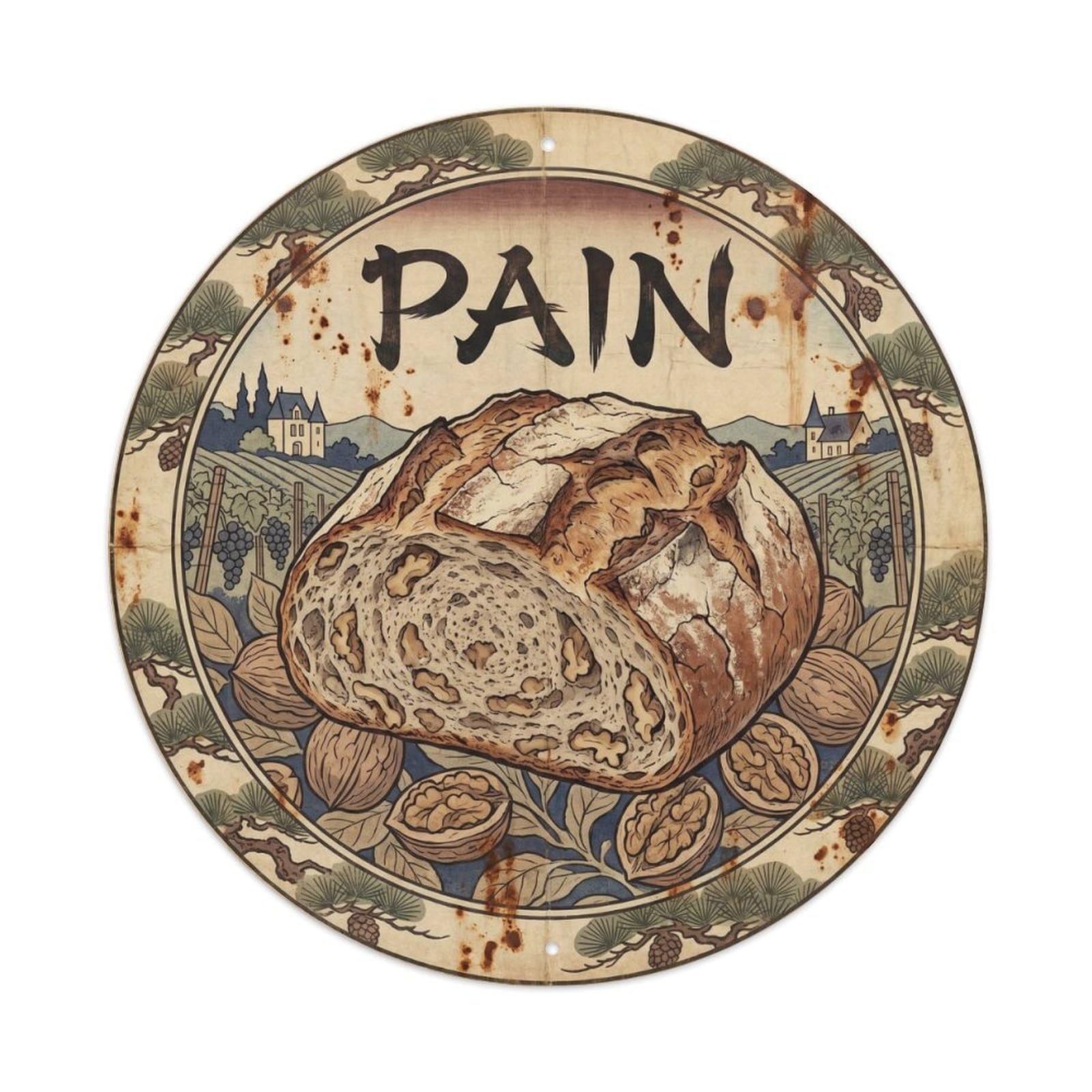 French Culture Artisan Bread Cafe Bakery Woodblock Metal Tin Sign