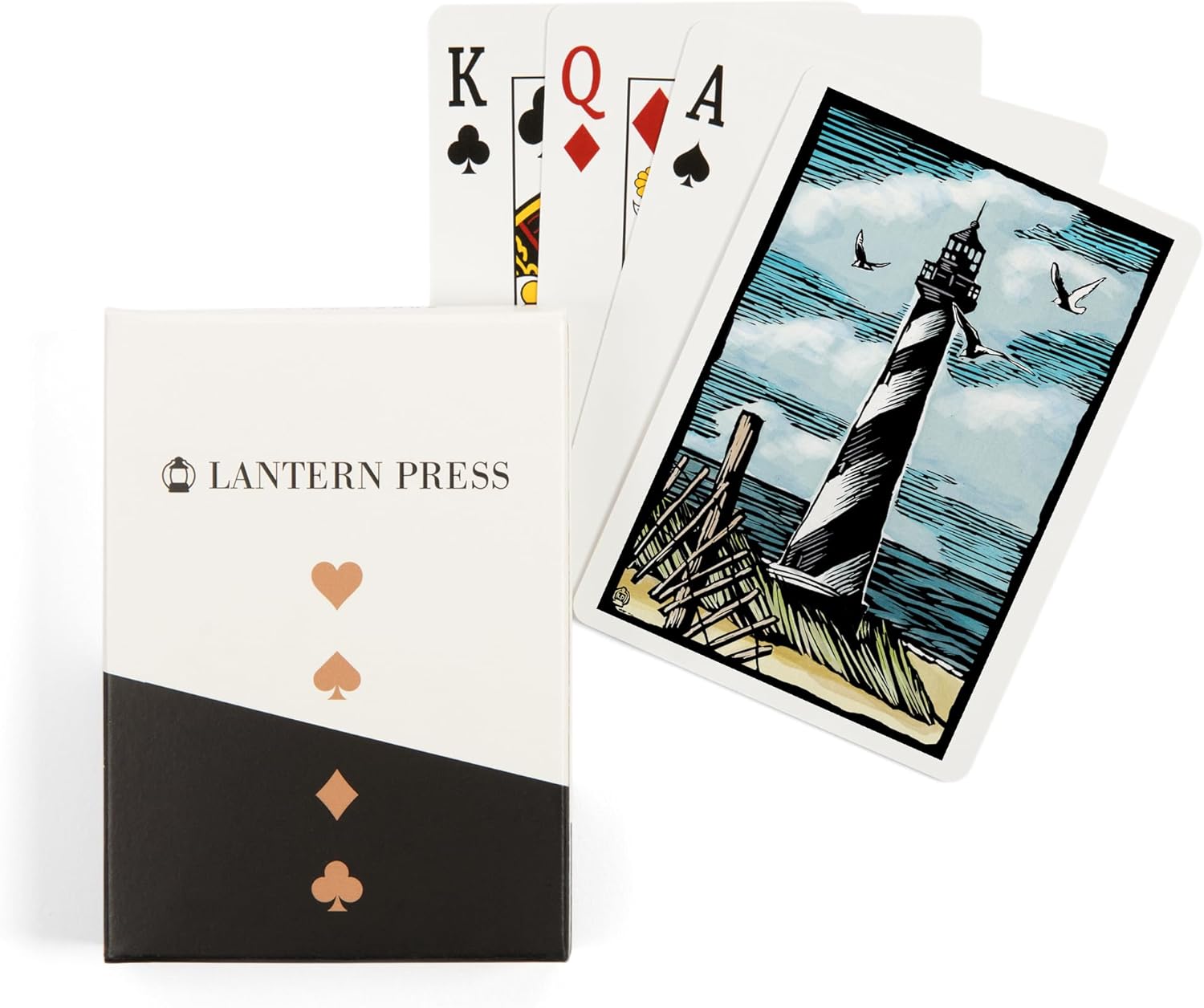 Lantern Press Lighthouse, Scratchboard, 52 Playing Cards for Adults, Poker Size Card Deck