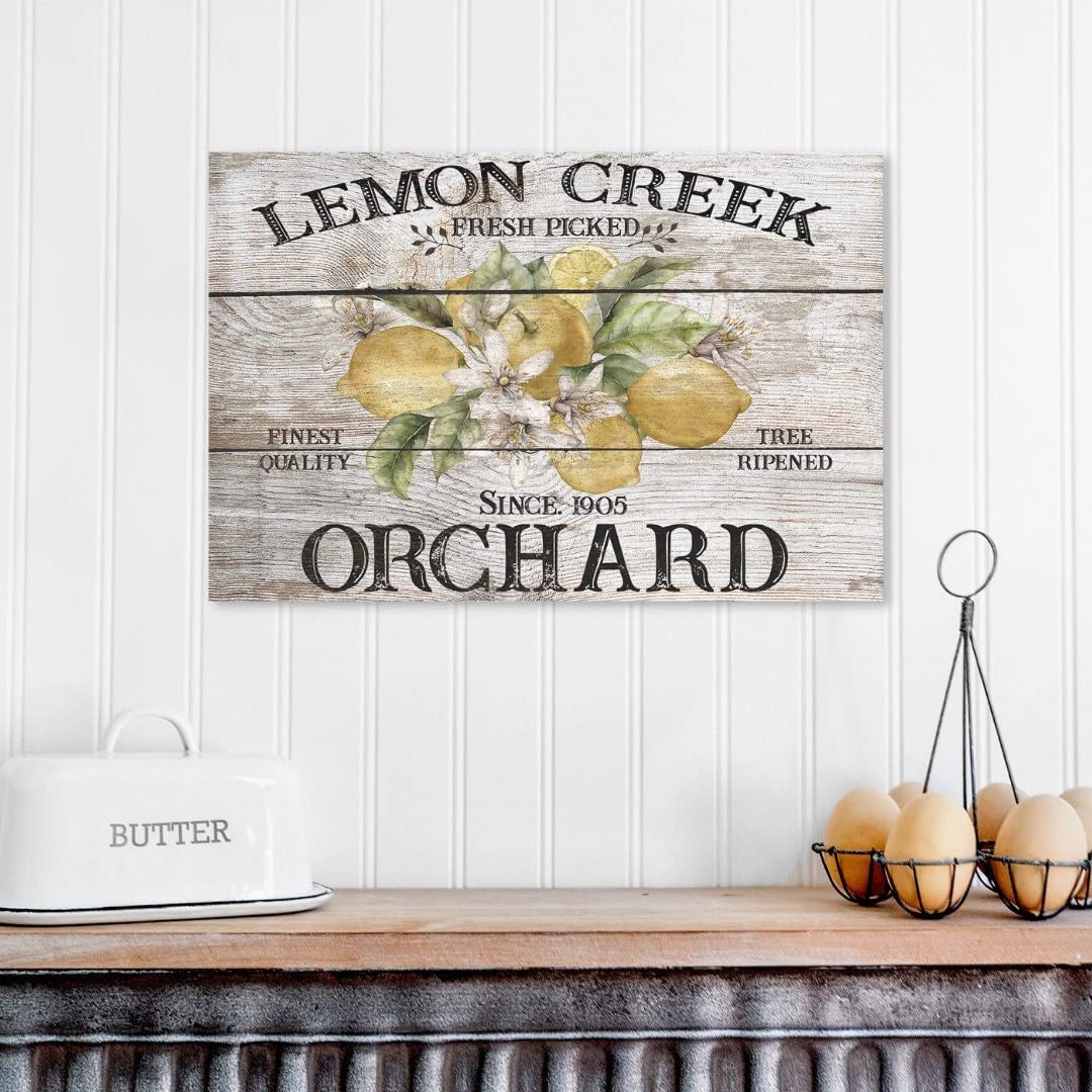 Lemon Sign, Lemon Creek Orchard, Farmhouse Summer Decor, Vintage Inspired Sign, Lemon Art, Lemon Print, Summer Wall Art Educational Art Posters Metal Tin Sign Courtyard Wall Decor Bathroom 8x12 Inch